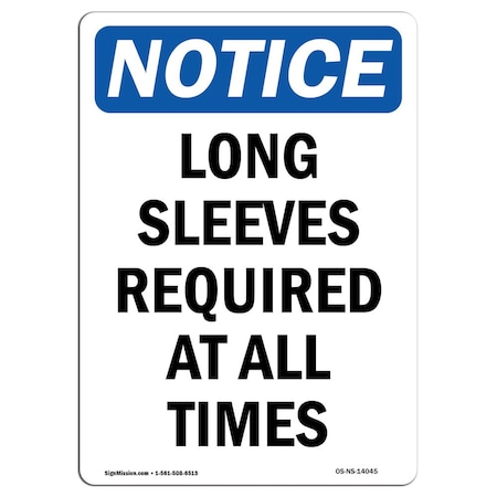 OSHA Notice Sign, Long Sleeves Required At All Times, 7in X 5in Decal